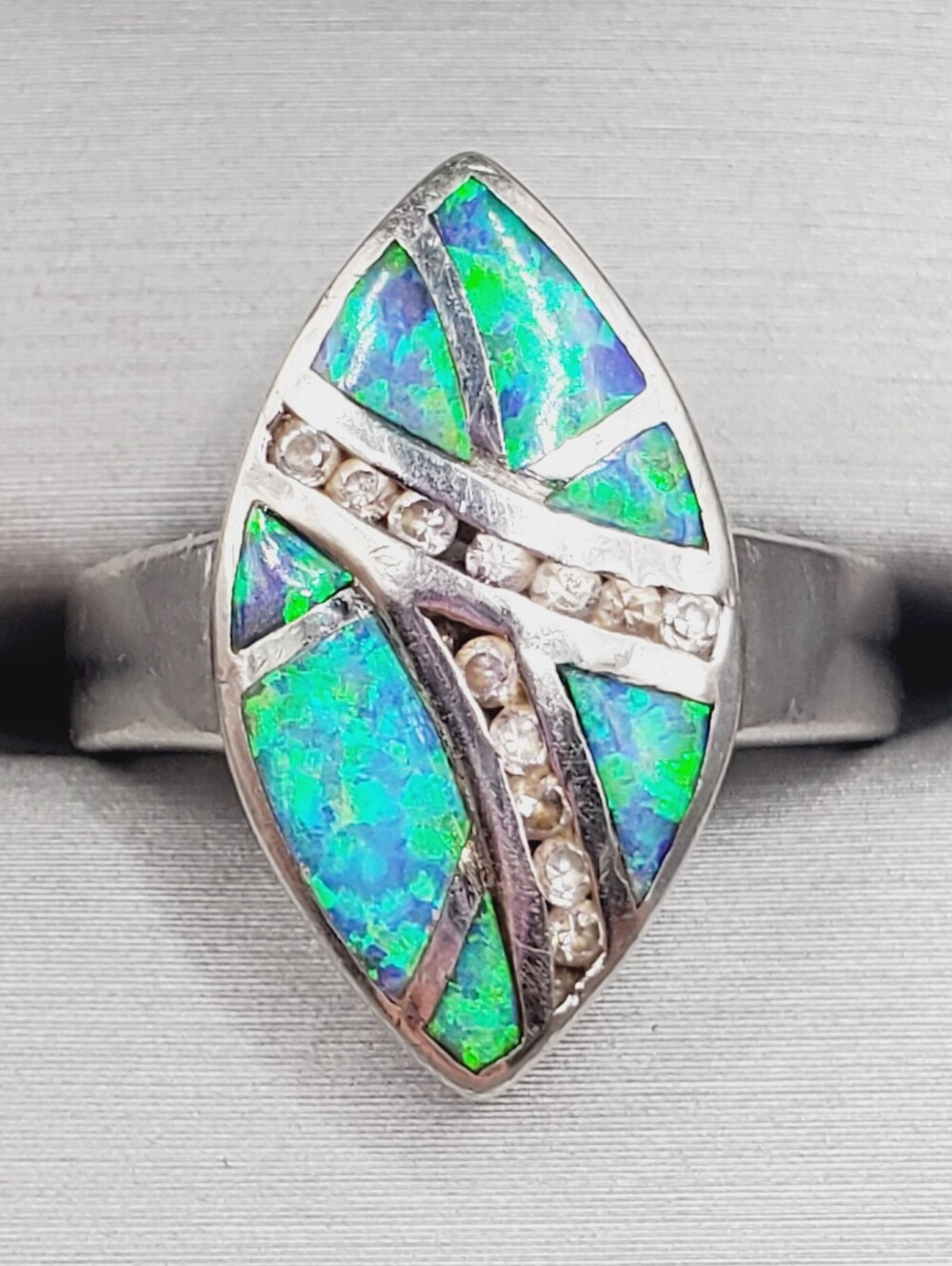 925 Sterling Silver Blue-Green Opal Marquise Ring